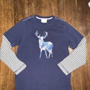 Navy Blue Double Sleeves Moose Screen print Shirt